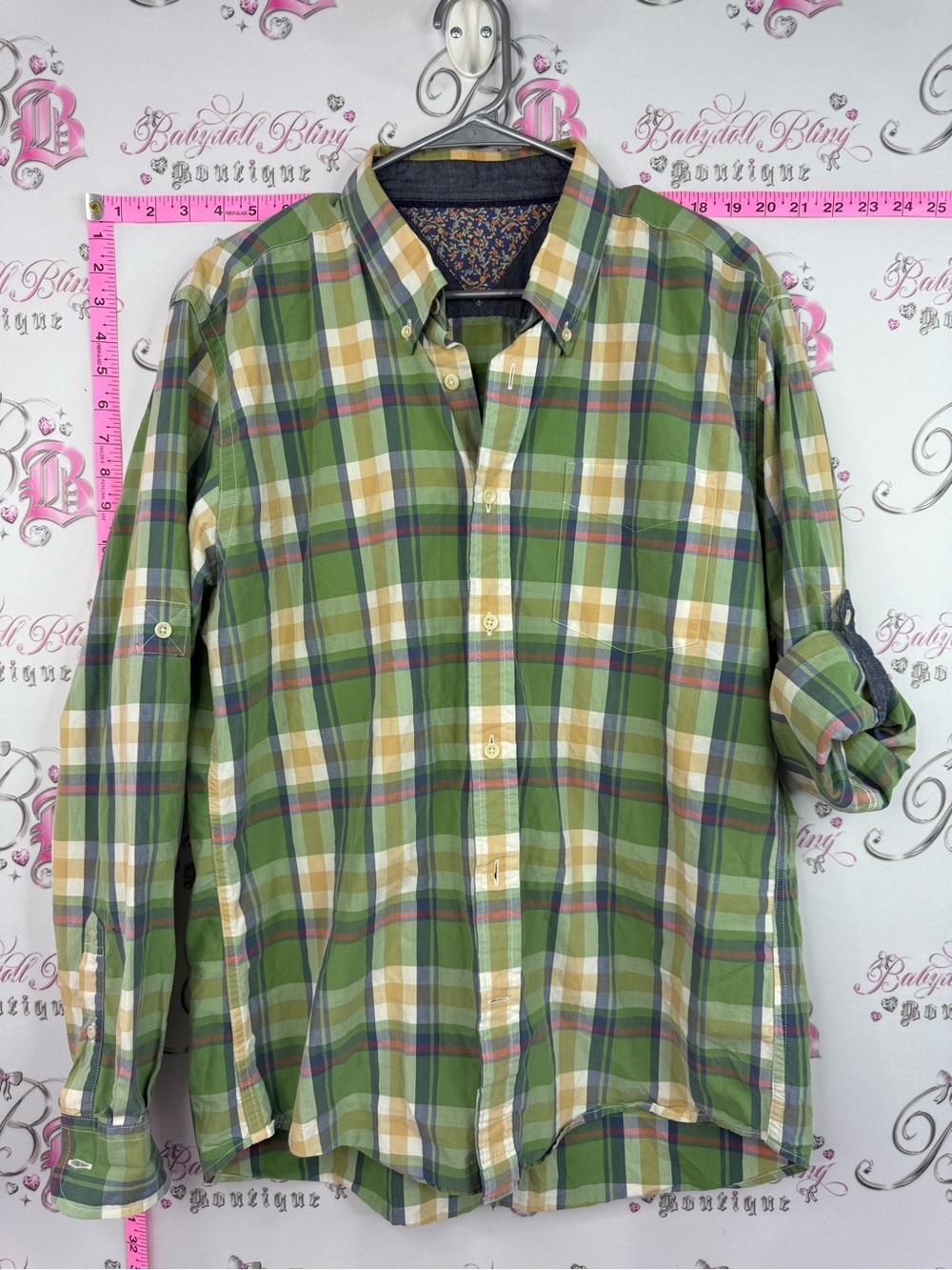 Tommy Bahama button up shirt long sleeve Green Yellow Plaid Button-Up Shirt